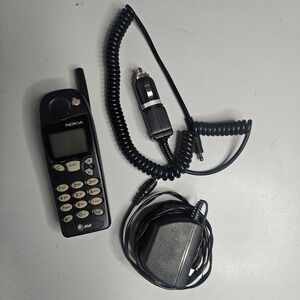 Vintage Nokia 5160 AT&T Cell Phone Bundle Wall Car Chargers Black UNTESTED